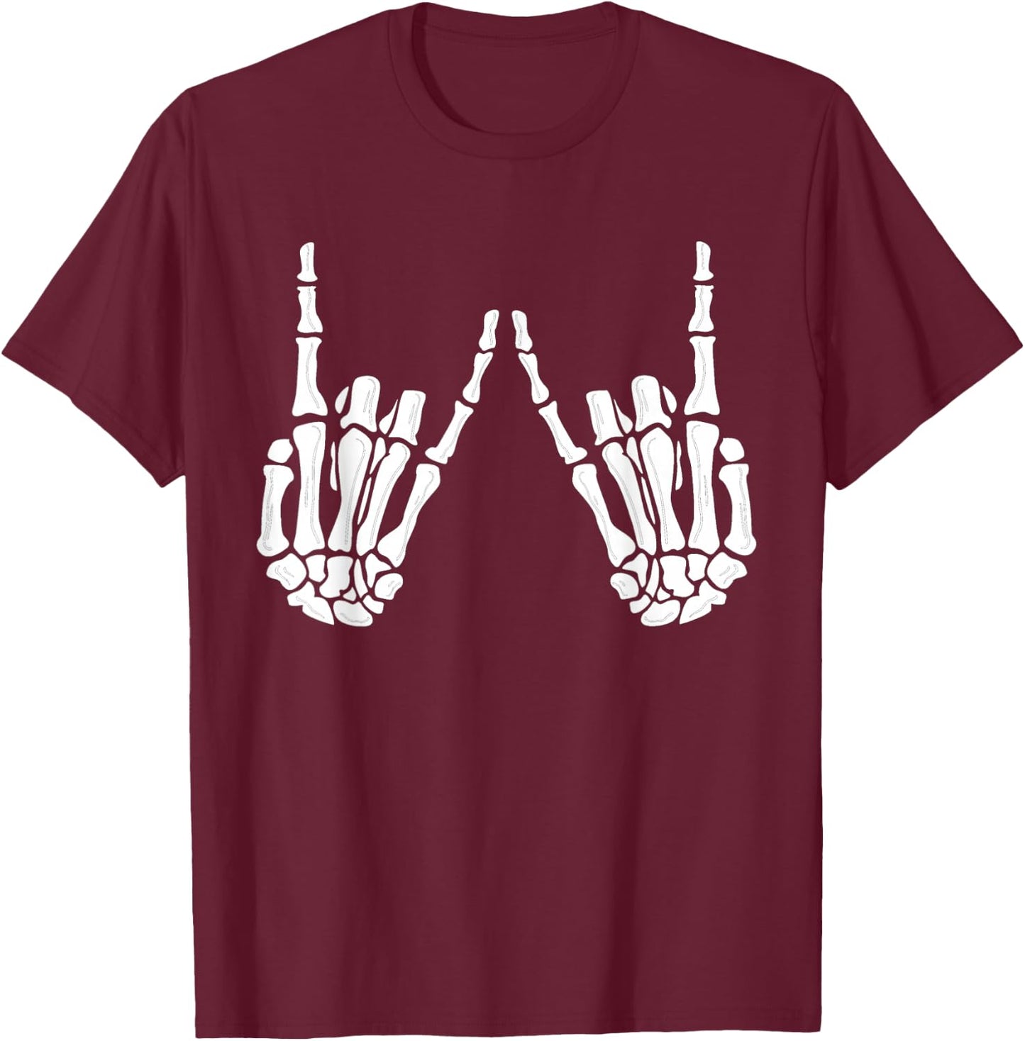 Skeleton Hands Gothic Rocker Hands Halloween Rock Music T-Shirt - T-Shirt | Maroon