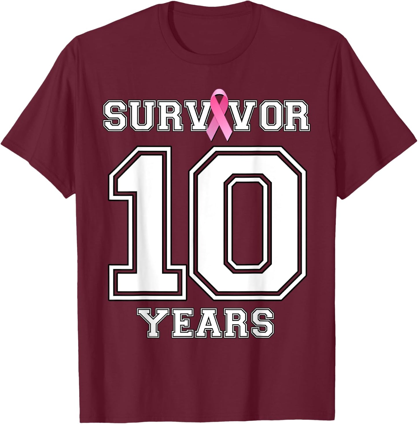 10 Years Breast Cancer Survivor Gifts Pink Ribbon T-Shirt - T-Shirt | Maroon