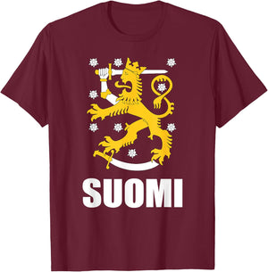 Suomi Finland Pride Shirt Finnish Coat Of Arms Souvenir Gift T-Shirt - T-Shirt | Maroon