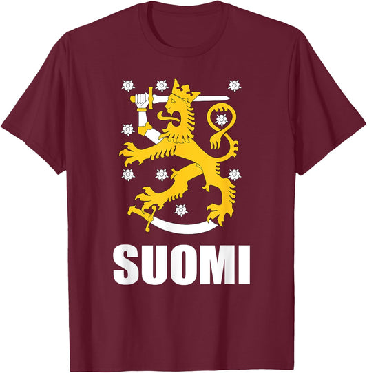 Suomi Finland Pride Shirt Finnish Coat Of Arms Souvenir Gift T-Shirt - T-Shirt | Maroon