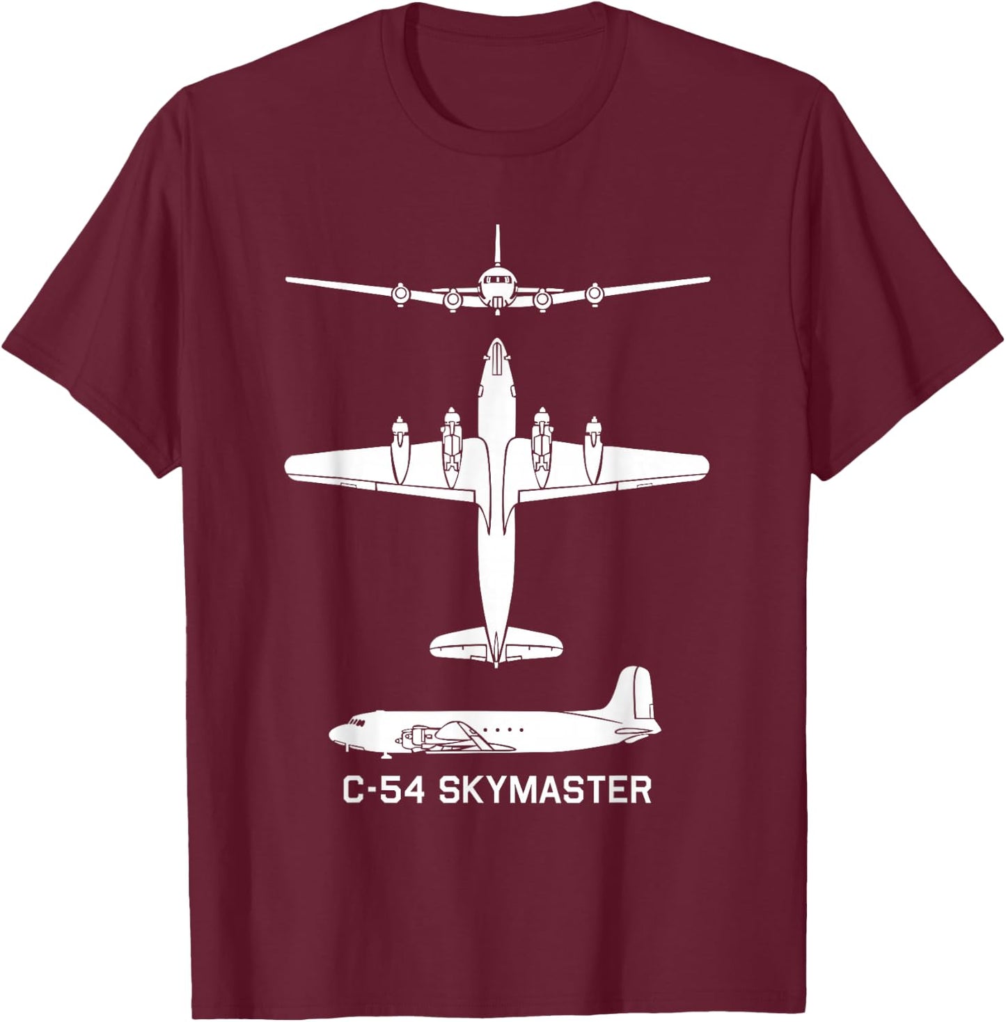C-54 Skymaster American WW2 Transport Plane Silhouettes T-Shirt - T-Shirt | Maroon