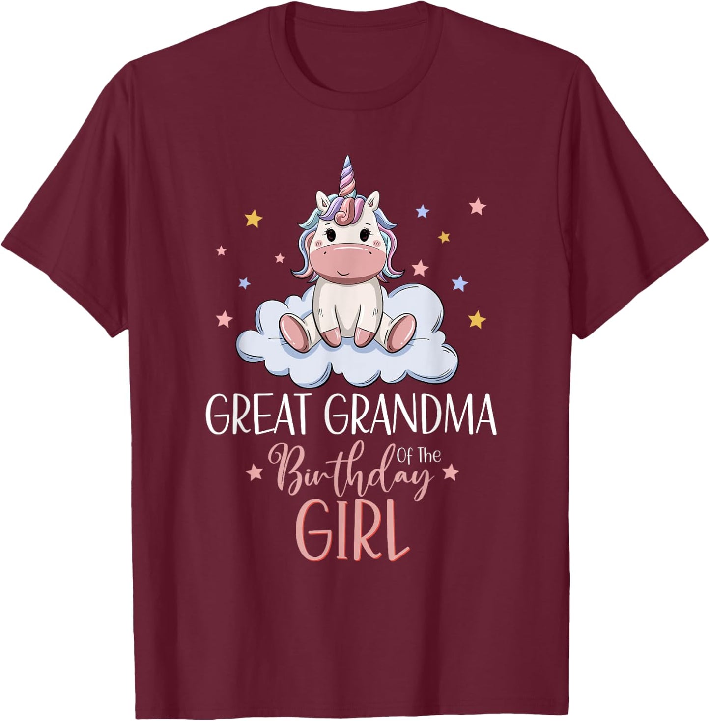 Unicorn Great Grandma Of The Birthday Girl Matching Family T-Shirt - T-Shirt | Maroon