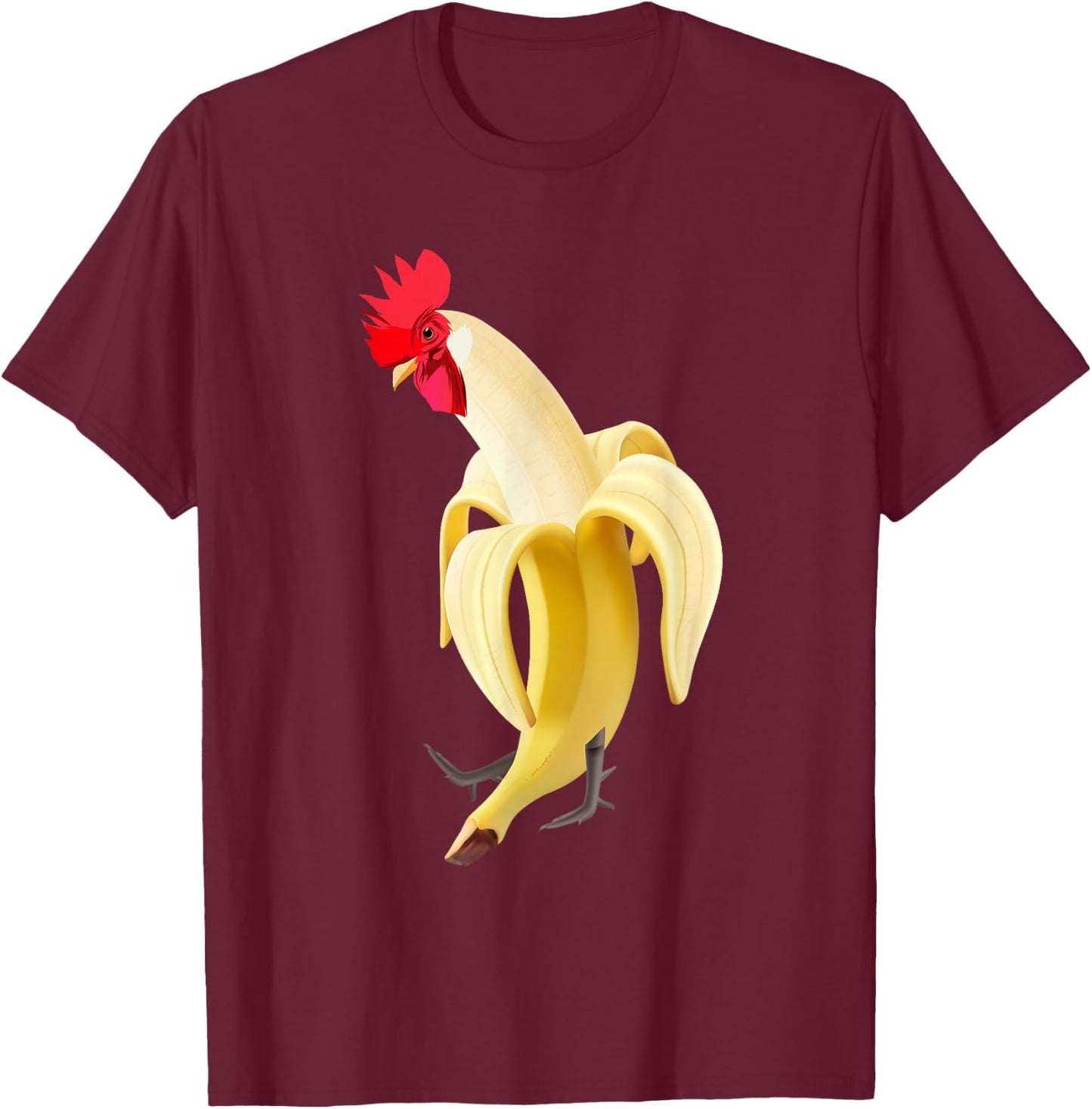 Funny Rooster Cockerel Chicken in Banana T-Shirt - T-Shirt | Maroon