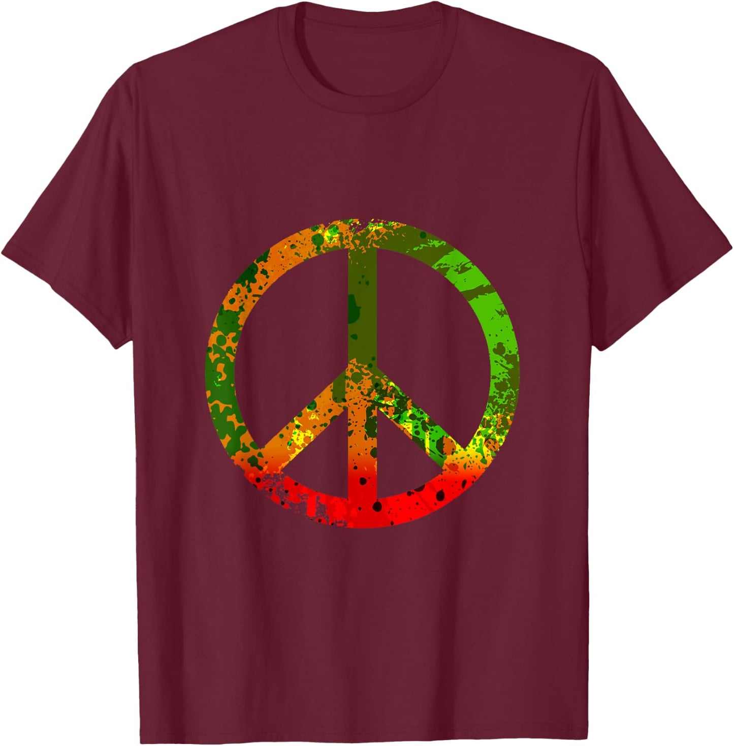 Rasta Reggae Peace Sign Splash Hippie Symbol Rastafarian T-Shirt - T-Shirt | Maroon