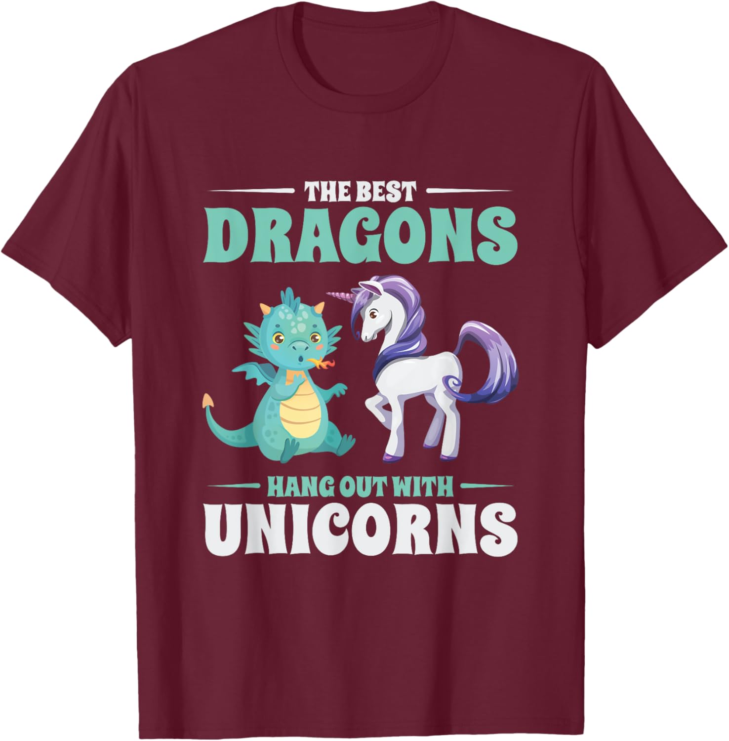Funny Best Dragons Hangout With Unicorns Friendship Gift T-Shirt - T-Shirt | Maroon