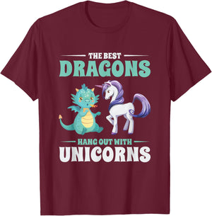 Funny Best Dragons Hangout With Unicorns Friendship Gift T-Shirt - T-Shirt | Maroon