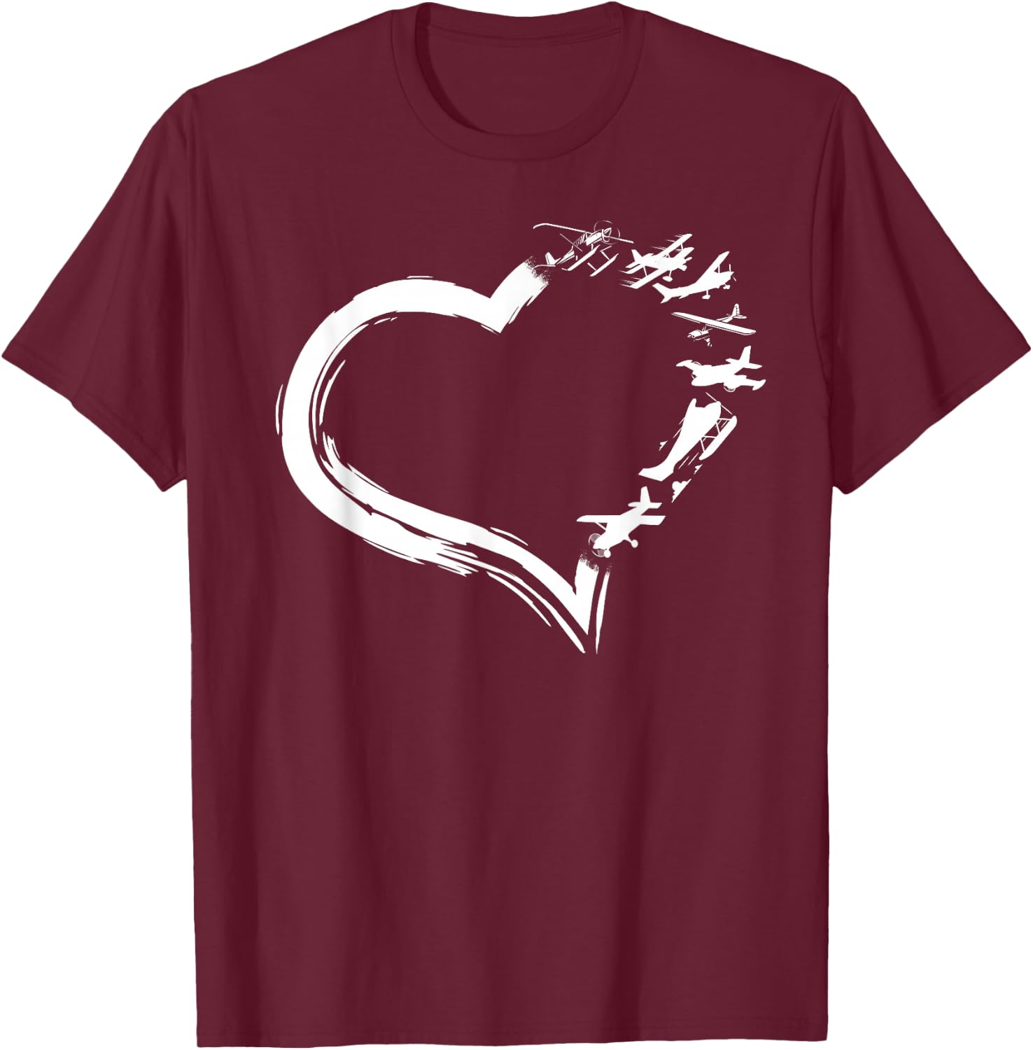 Airplane Pilot Heart Vintage T-Shirt - T-Shirt | Maroon