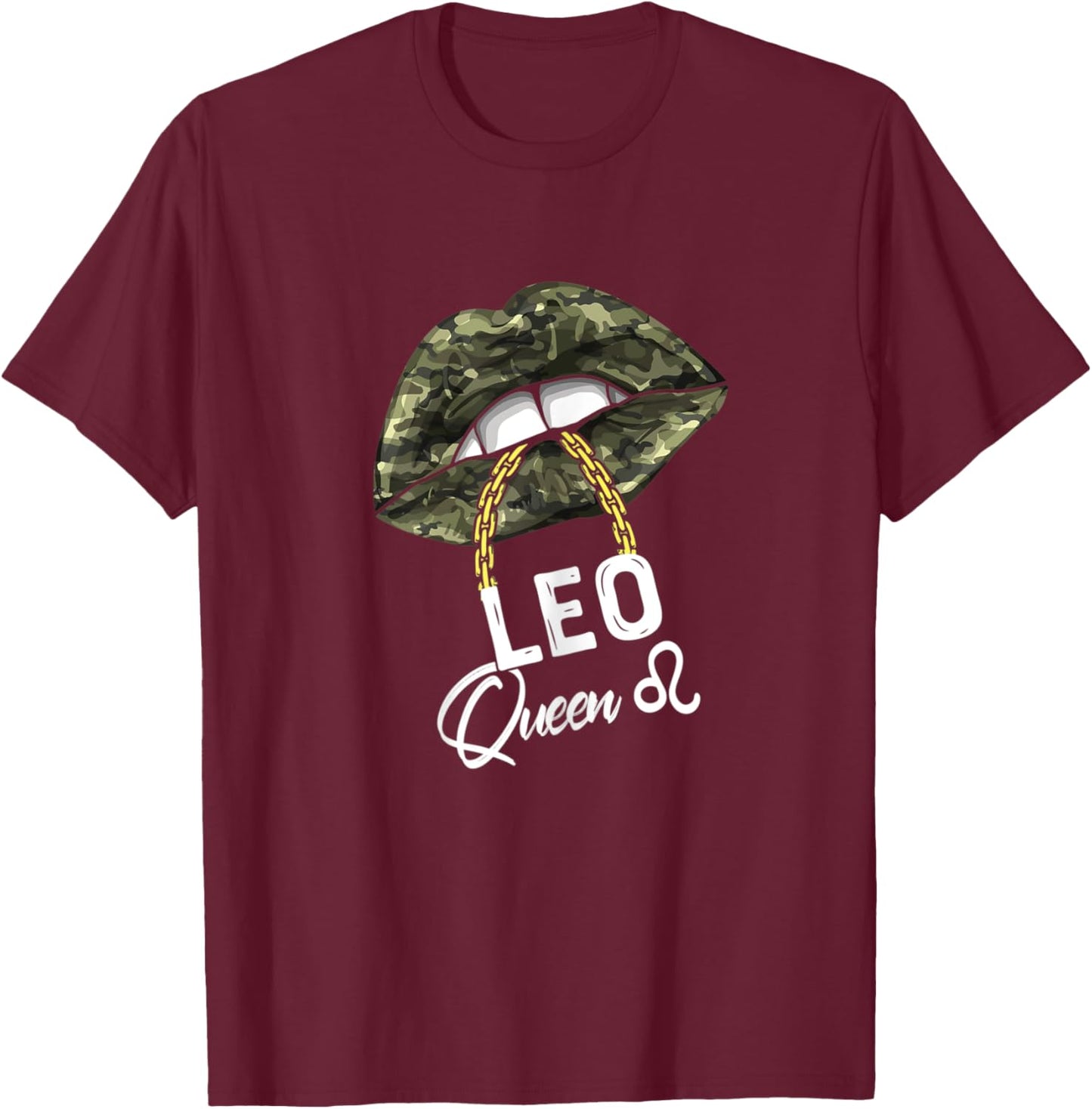 Army Leo Queen Lips Camouflage Military Green T-Shirt - T-Shirt | Maroon