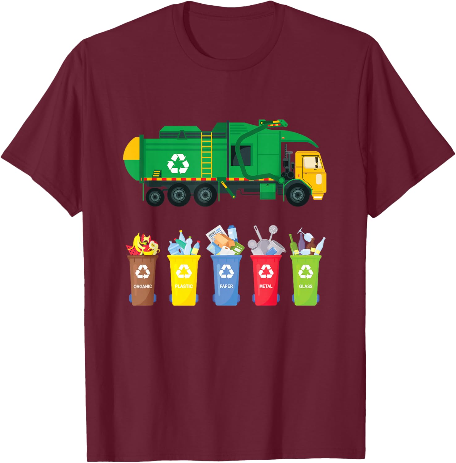 Recycling Trash Truck Kids Garbage Truck T-Shirt - T-Shirt | Maroon