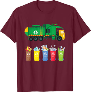 Recycling Trash Truck Kids Garbage Truck T-Shirt - T-Shirt | Maroon