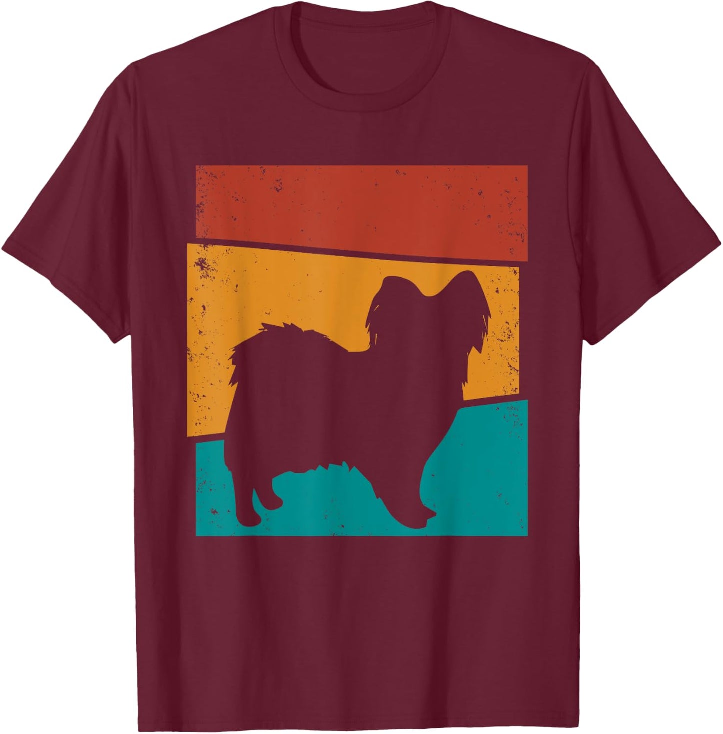 Retro Papillon Dog I Papillon Art I Papillon Dog T-Shirt - T-Shirt | Maroon
