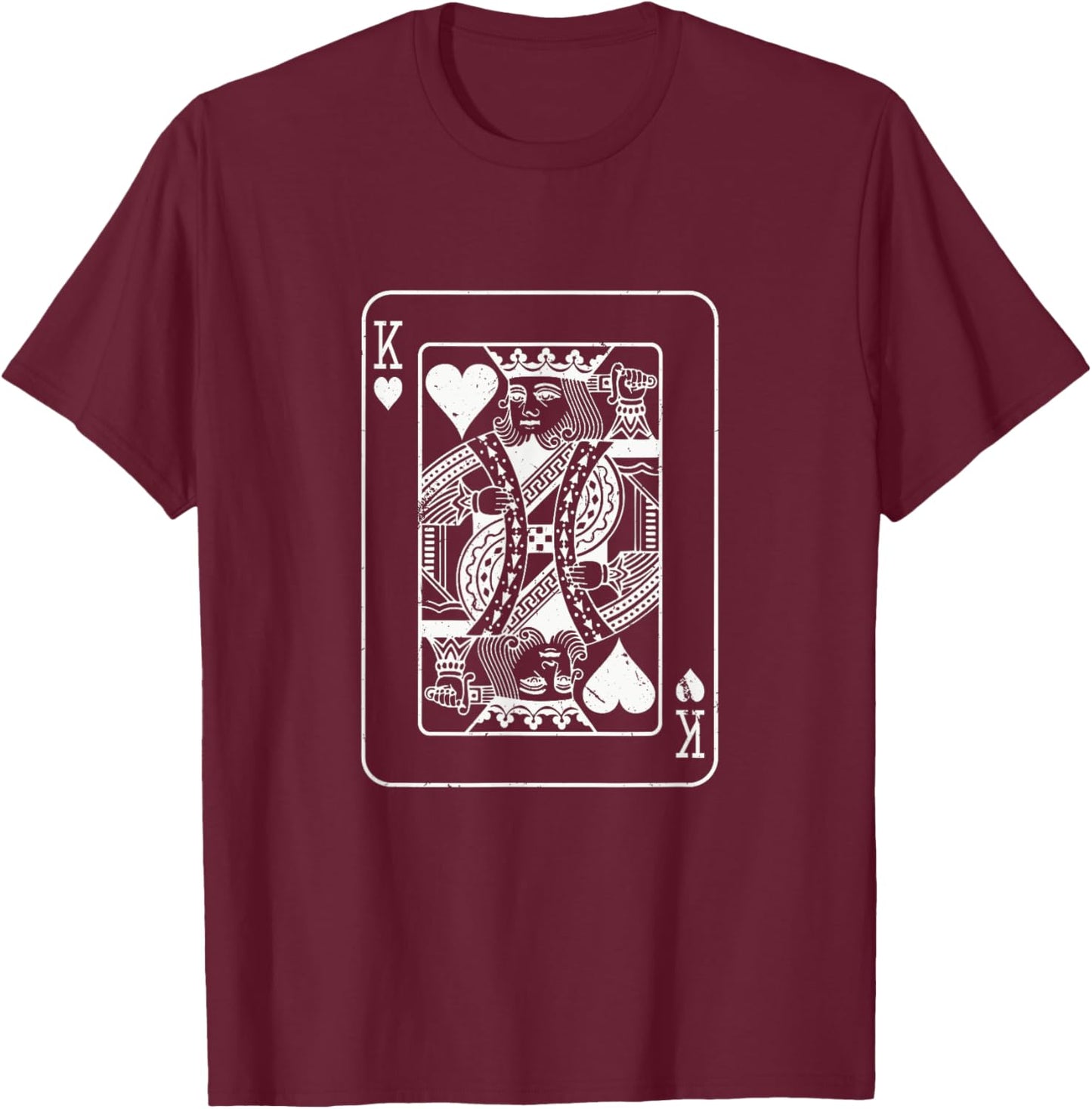 Heart King Playing Card - Poker Skat Double Head Wedding Couple T-Shirt - T-Shirt | Maroon