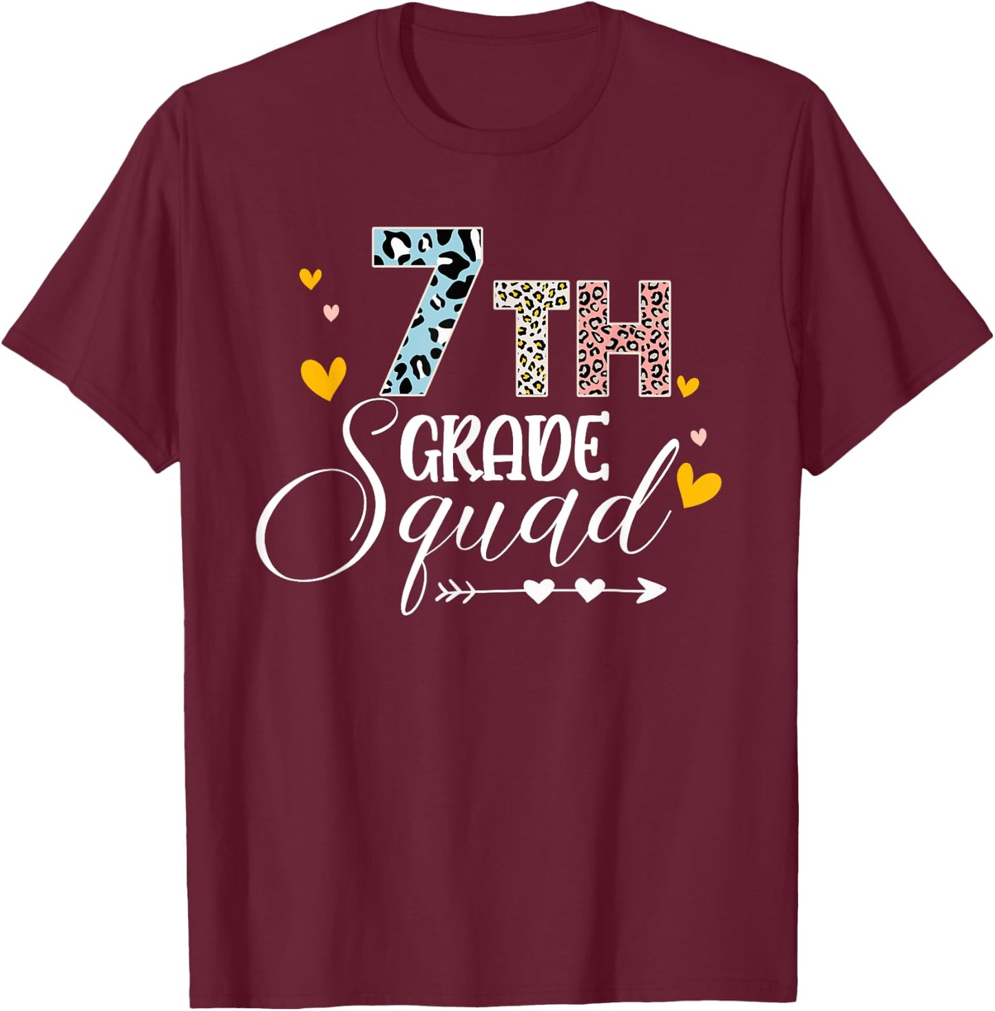 Hello Seventh Grade Squad Leopard Back To School Teacher Kid T-Shirt - T-Shirt | Maroon
