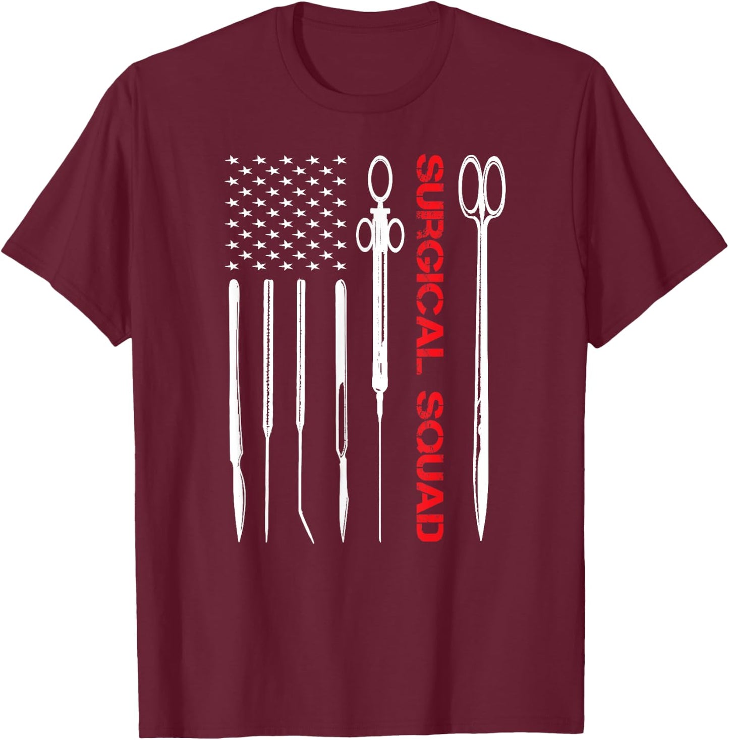 Surgical Squad Team Crew Technologist Tech American Flag T-Shirt - T-Shirt | Maroon