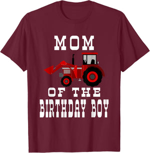 Mom of the Birthday Boy Red Farm Tractor Matching Party T-Shirt - T-Shirt | Maroon