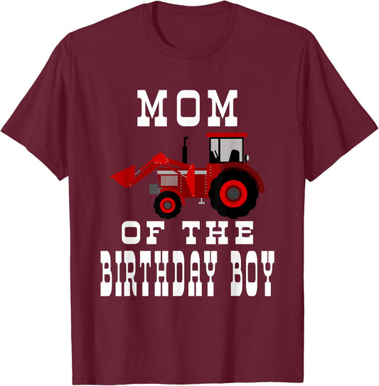 Mom of the Birthday Boy Red Farm Tractor Matching Party T-Shirt - T-Shirt | Maroon