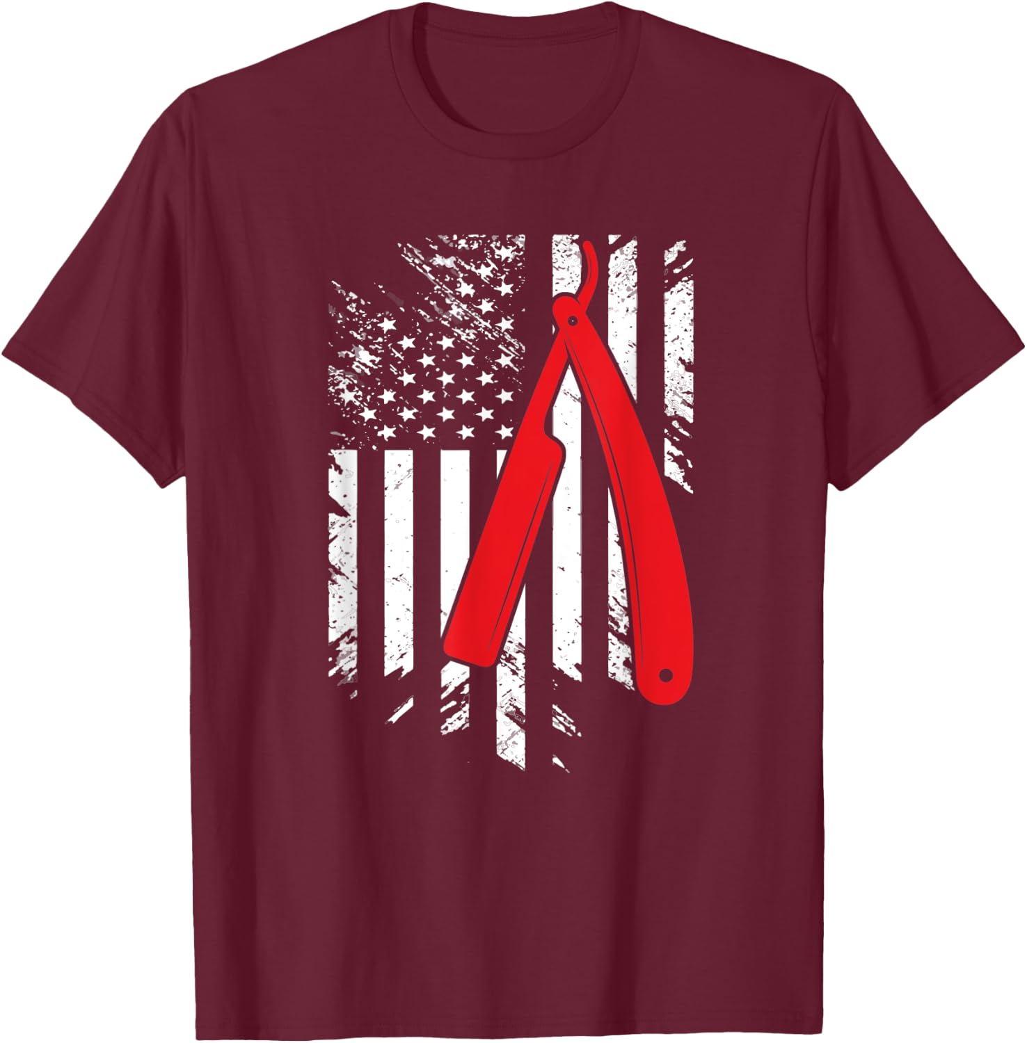 USA Red White Barber American Flag Cool Gift T-Shirt - T-Shirt | Maroon