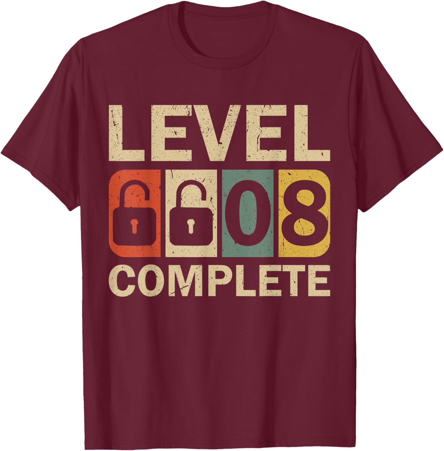 Level 8 Complete for Couples Funny 8th Wedding Anniversary T-Shirt - T-Shirt | Maroon