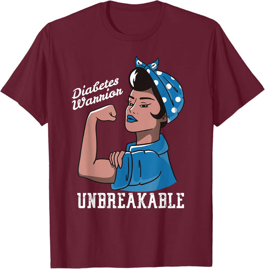 Diabetes Awareness Month Woman Unbreakable Mother T1 T2 T-Shirt - T-Shirt | Maroon