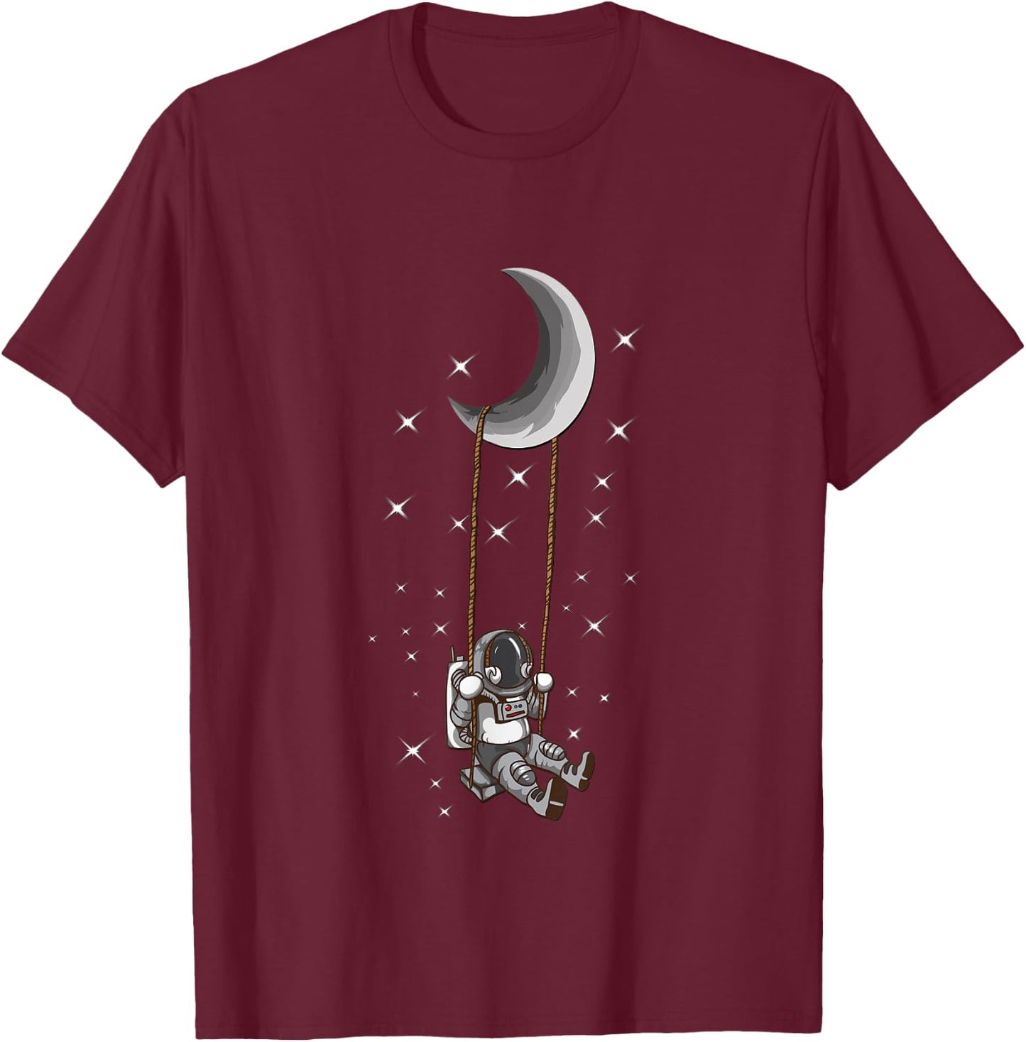 Astronaut Moon Swing Space Universe Stars Cosmonaut T-Shirt - T-Shirt | Maroon