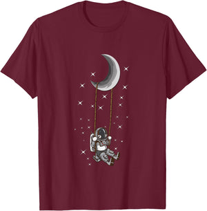 Astronaut Moon Swing Space Universe Stars Cosmonaut T-Shirt - T-Shirt | Maroon