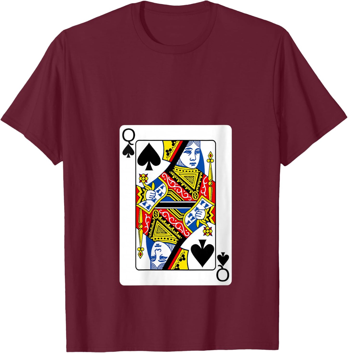 Queen Of Spades Playing Card Group Costume Poker Player V-Neck T-Shirt - T-Shirt | Maroon