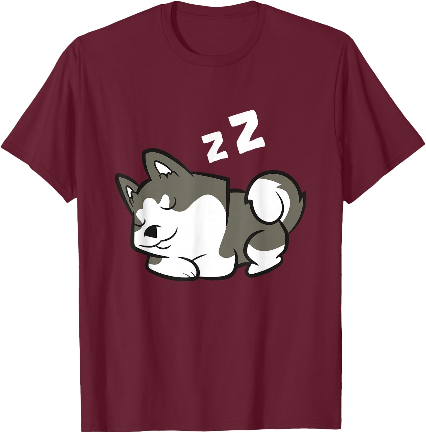 Lazy Husky Dog Sleeping Siberian Husky T-Shirt - T-Shirt | Maroon
