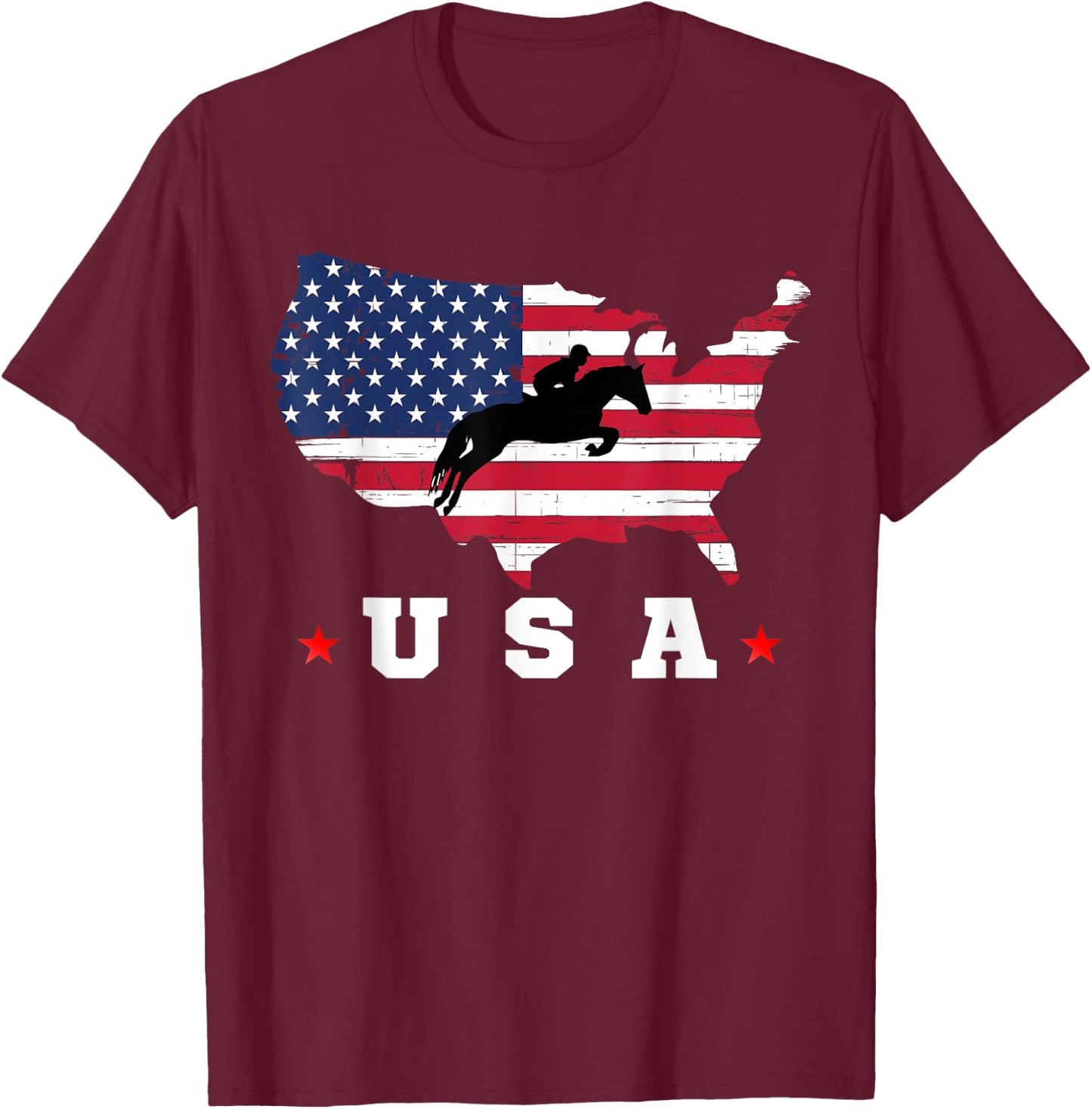 American Flag USA, Patriotic Sports American Flag Equestrian Men T-Shirt - T-Shirt | Maroon