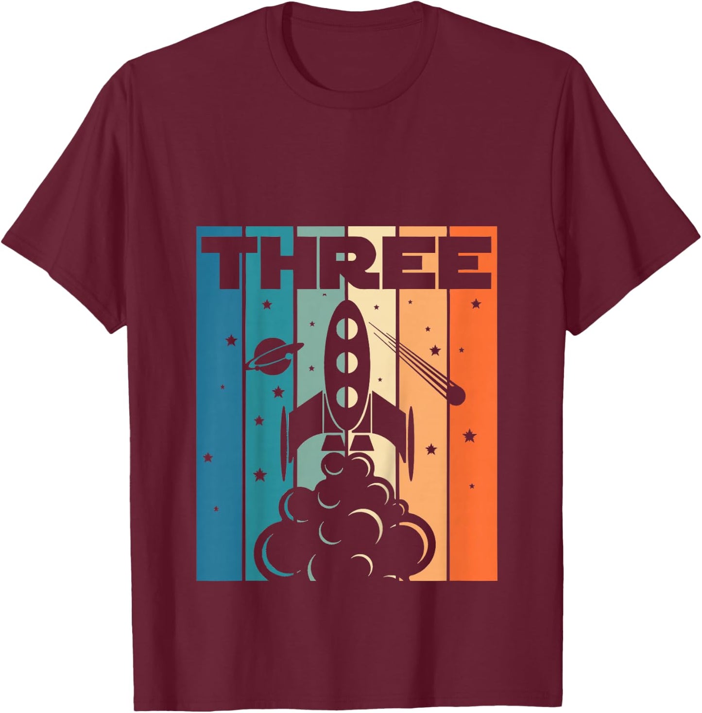 3 Year Old 3rd Space Rocket Astronaut Birthday Boys Girls T-Shirt - T-Shirt | Maroon