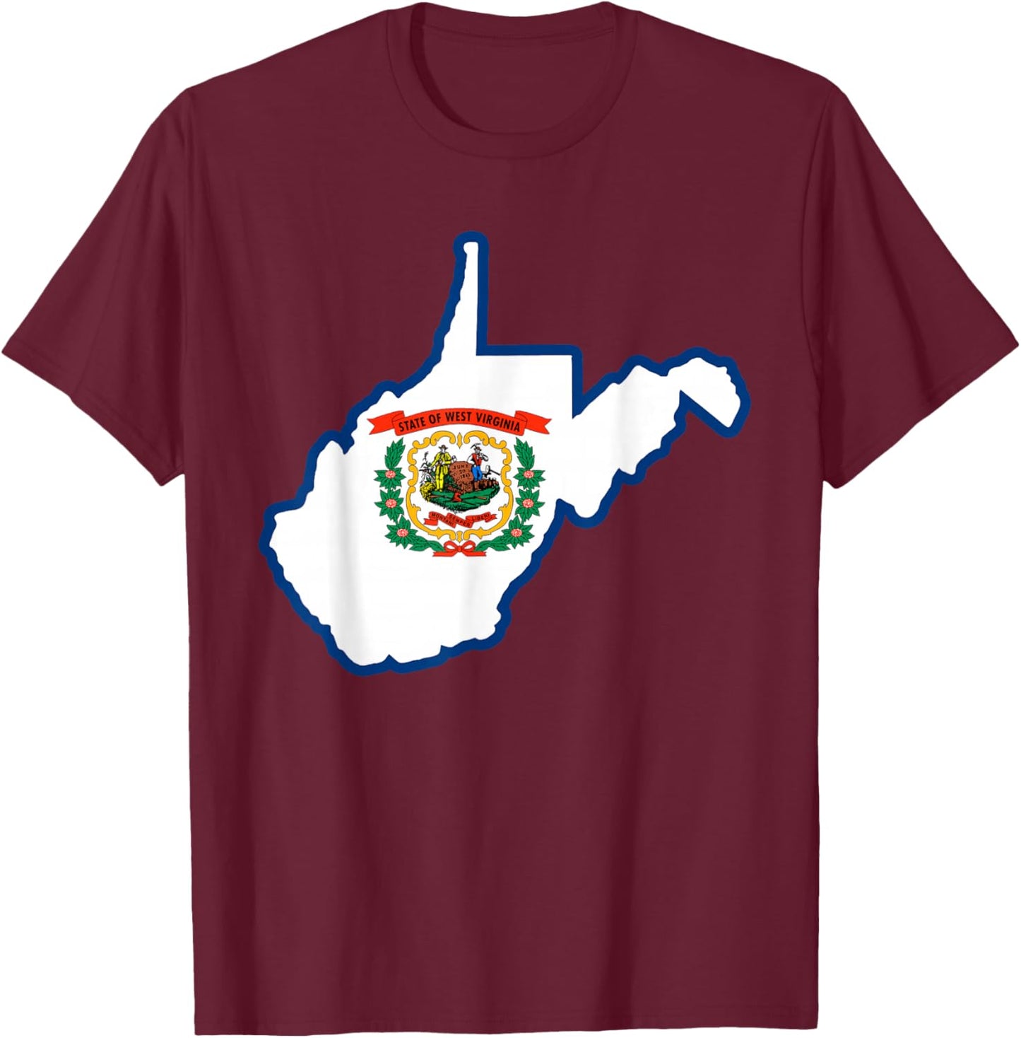 West Virginia State Map Flag Silhouette WV Home T-Shirt - T-Shirt | Maroon
