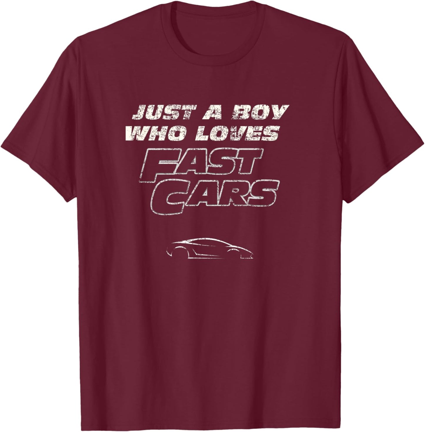 Fast Car Just A Boy Who Loves Fast Cars Funny Gift T-Shirt - T-Shirt | Maroon