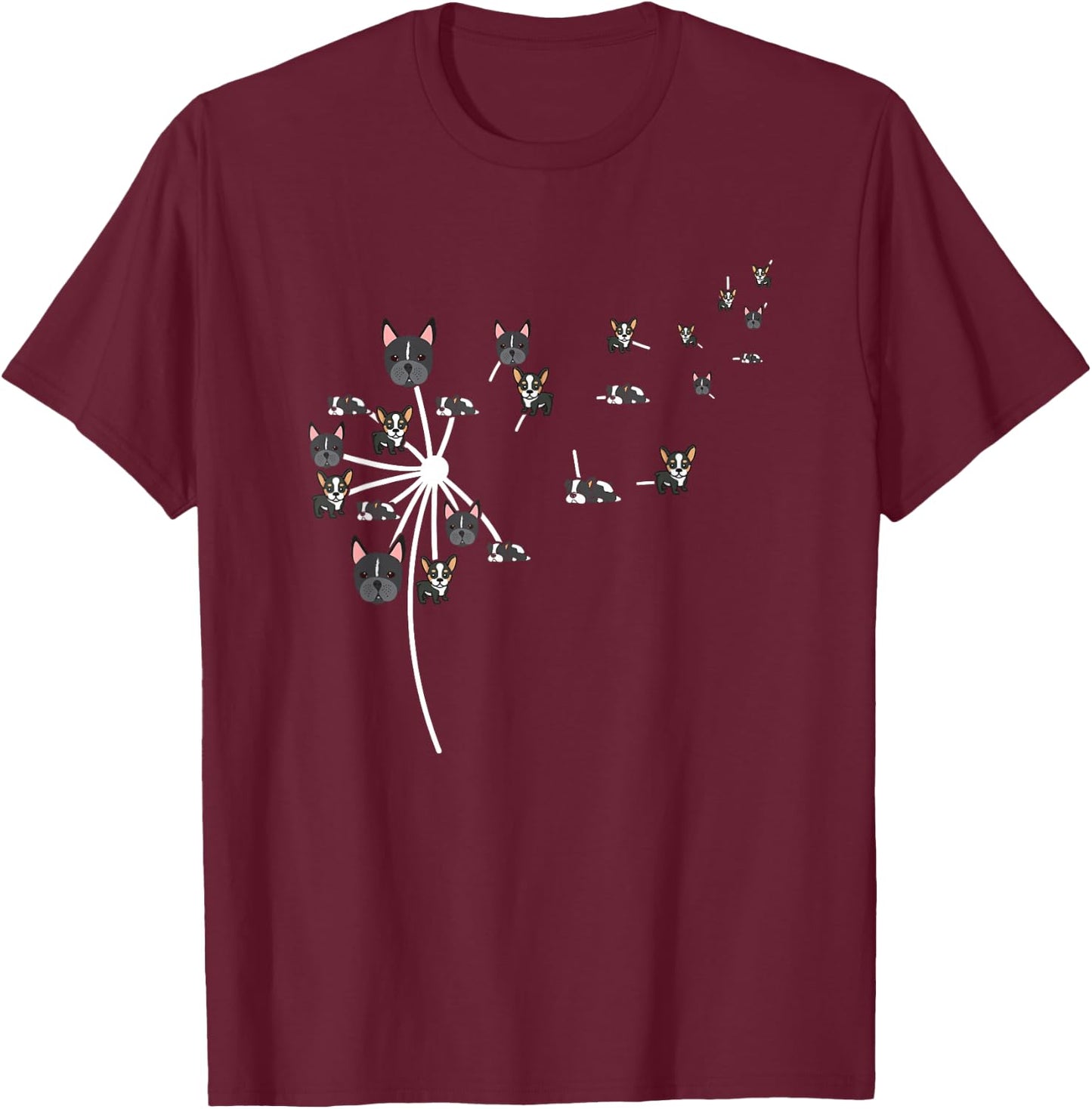 Dandelion Flying Boston Terrier Flower Dog Lover Herbalist T-Shirt - T-Shirt | Maroon