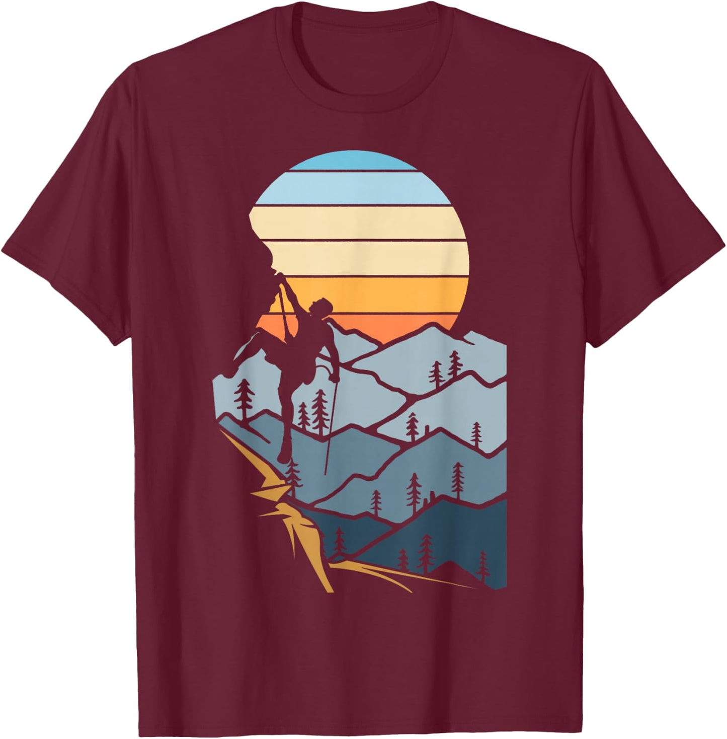 Mountain Climber Boulder Sports Hobby Retro Rock Climbing T-Shirt - T-Shirt | Maroon