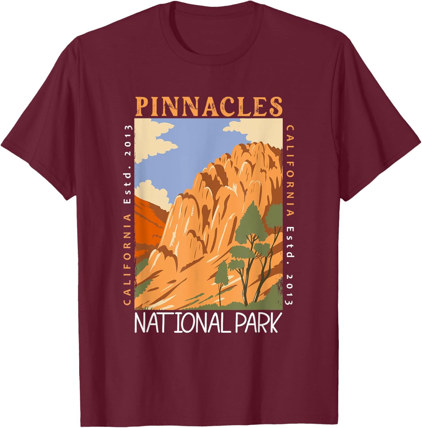 Pinnacles National Park California Distressed Vintage T-Shirt - T-Shirt | Maroon