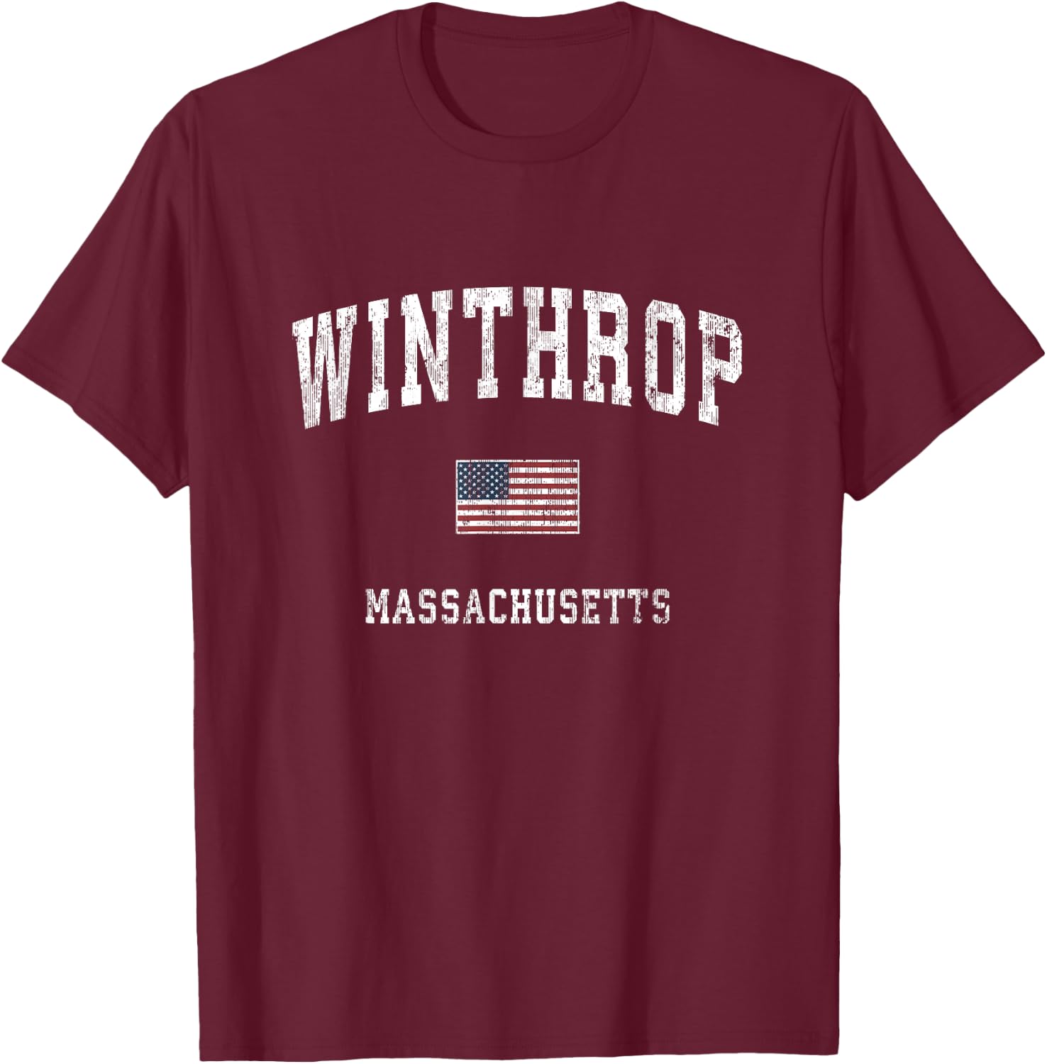 Winthrop Massachusetts MA Vintage American Flag Sports Kids Men T-Shirt - T-Shirt | Maroon