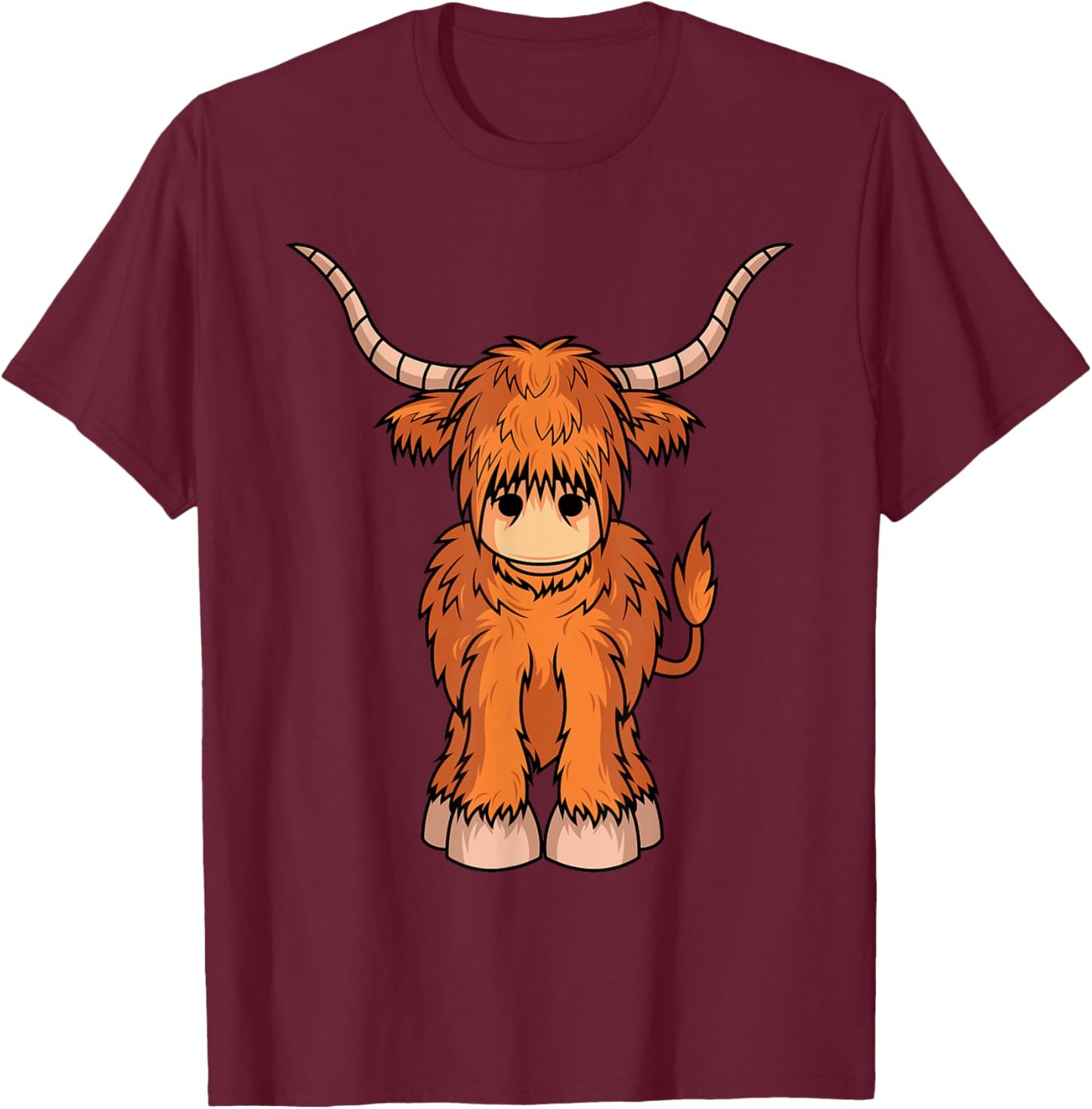 Cute Hairy Scottish Breed Highland Cow Farmer Animal Lover T-Shirt - T-Shirt | Maroon