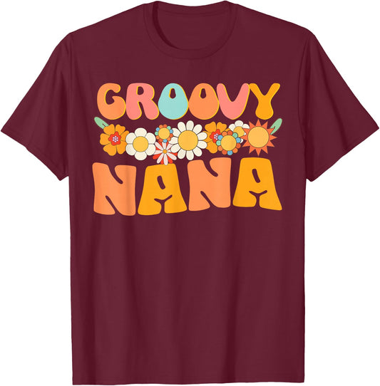 Retro Groovy Grandma Nana Matching Family 1st Birthday Party T-Shirt - T-Shirt | Maroon