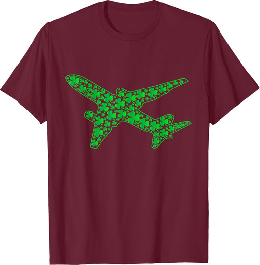 Airplane Pilot Shamrock St Patricks Day Flying T-Shirt - T-Shirt | Maroon