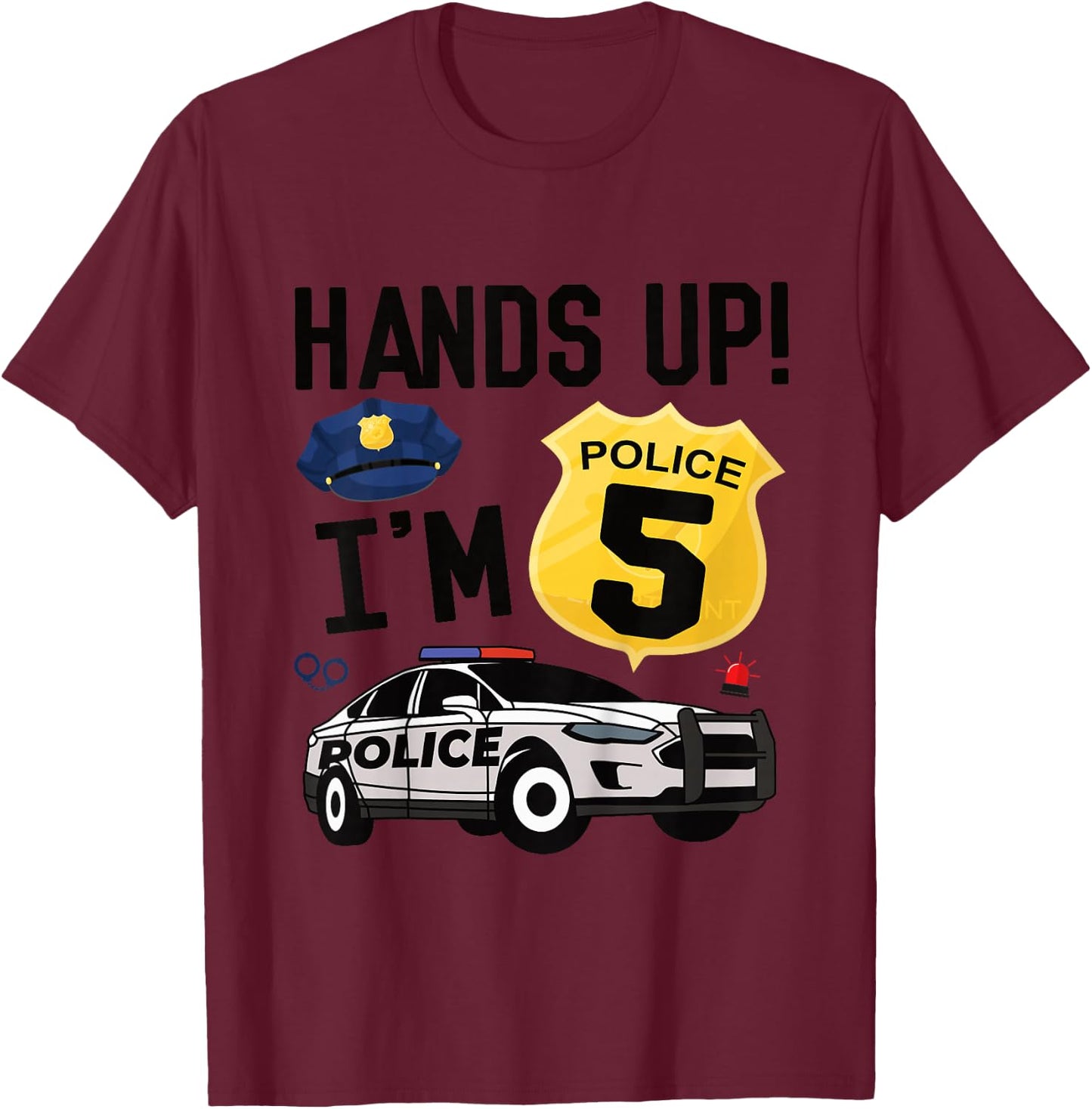 5th Birthday Policeman Boy Five Year Old Police Officer T-Shirt - T-Shirt | Maroon