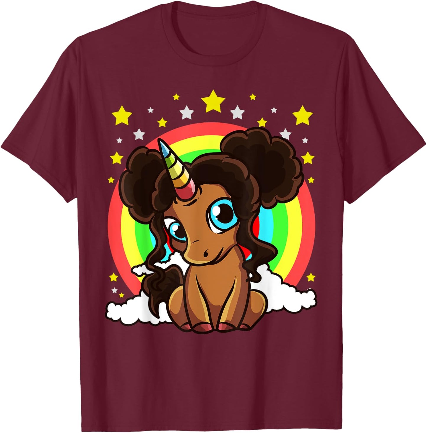 Black Girl Magic Unicorn Afro Puffs Brown Skin Cute Girls T-Shirt - T-Shirt | Maroon