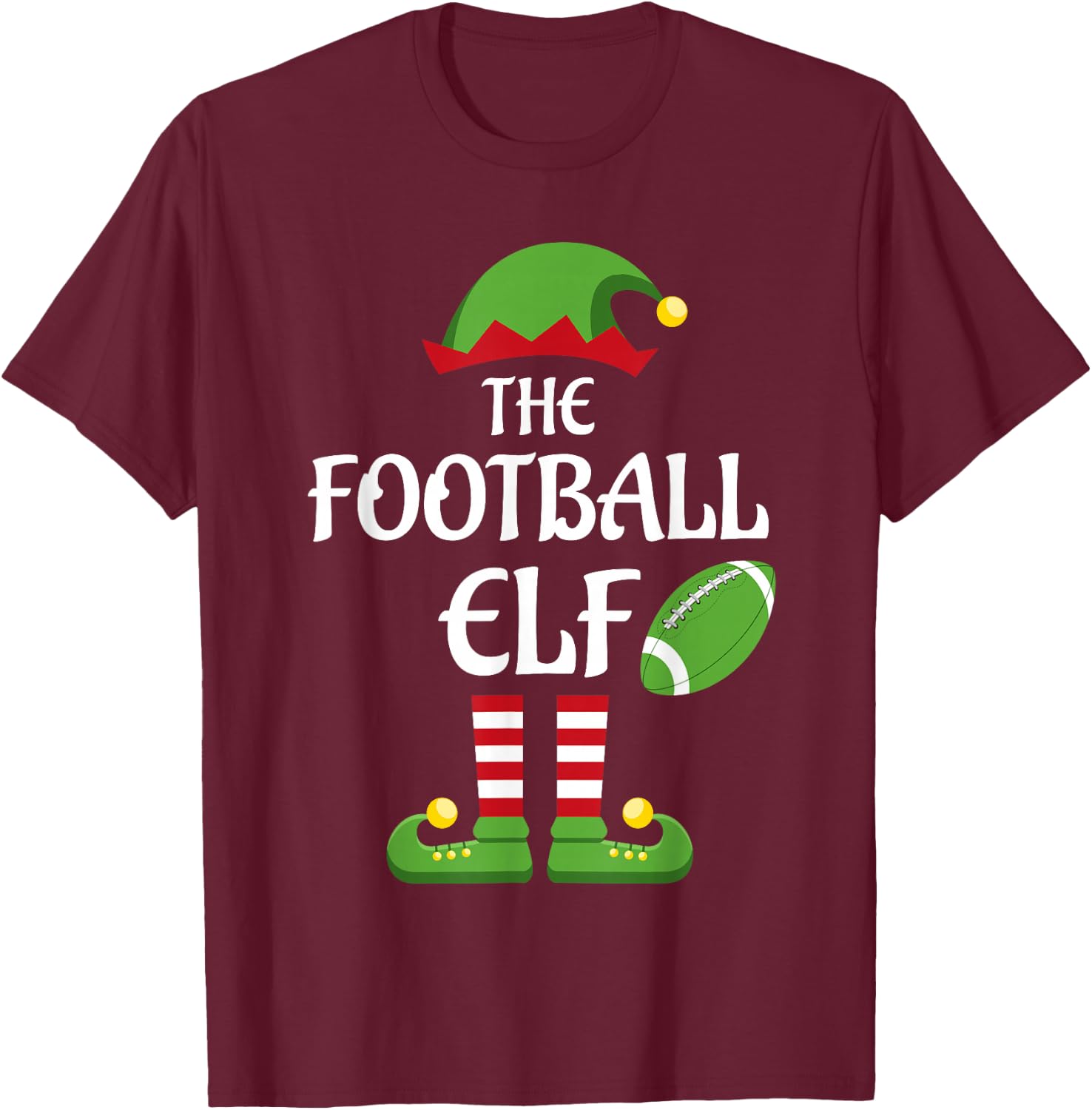 Football Elf Family Matching Group Christmas T-Shirt - T-Shirt | Maroon