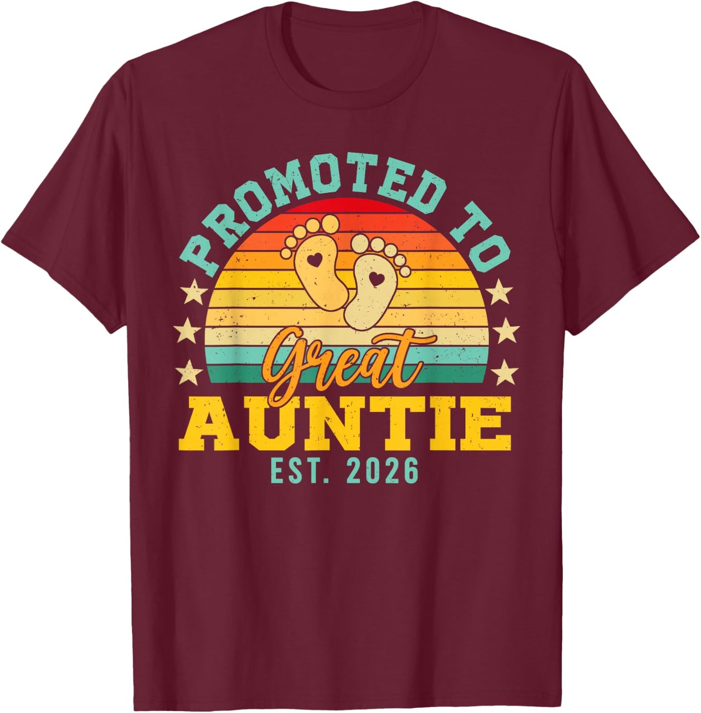 Retro Vintage Promoted to Great Auntie Est 2026 T-Shirt - T-Shirt | Maroon