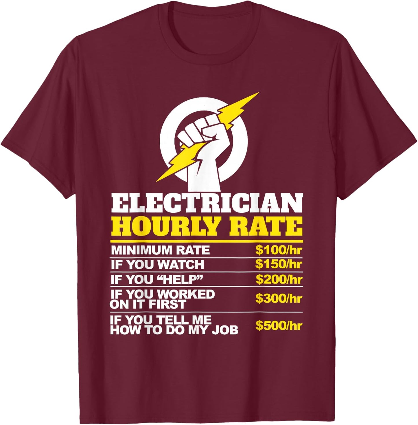 Electrician Hourly Rate T-Shirt - T-Shirt | Maroon