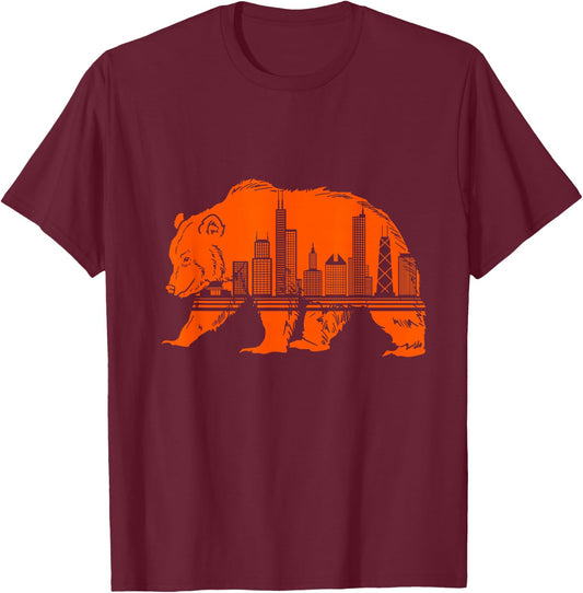 Chicago Downtown City Skyline Illinois Pride T-Shirt - T-Shirt | Maroon