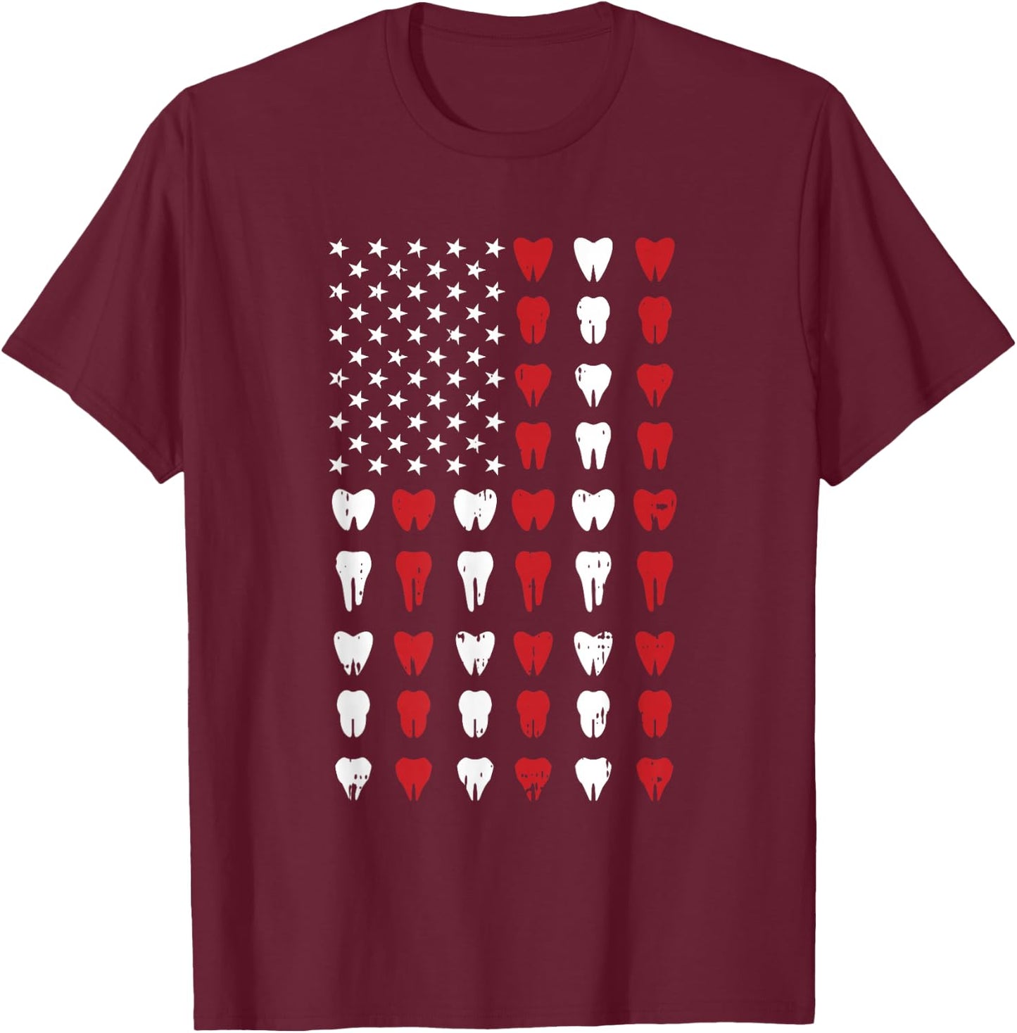 Teeth 4th of July Vintage Dental US Flag Patriotic Dentist T-Shirt - T-Shirt | Maroon