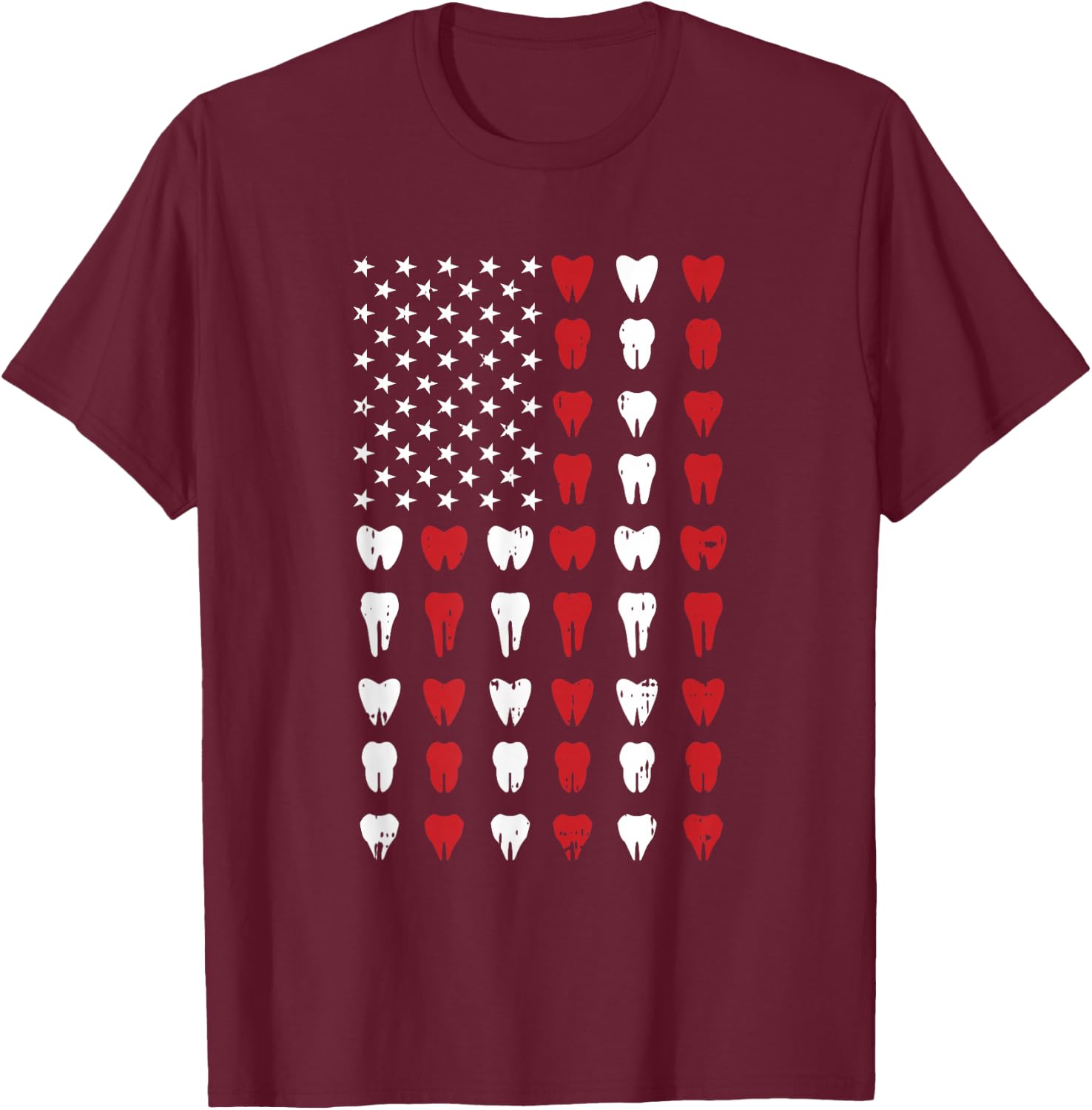 Teeth 4th of July Vintage Dental US Flag Patriotic Dentist T-Shirt - T-Shirt | Maroon