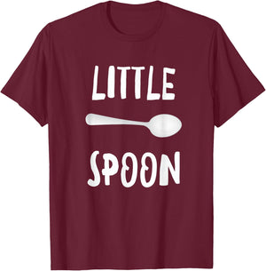 Little Spoon Big Spoon Shirts -Adults Black Small Classic Fit Short Sleeve T-Shirt - T-Shirt | Maroon