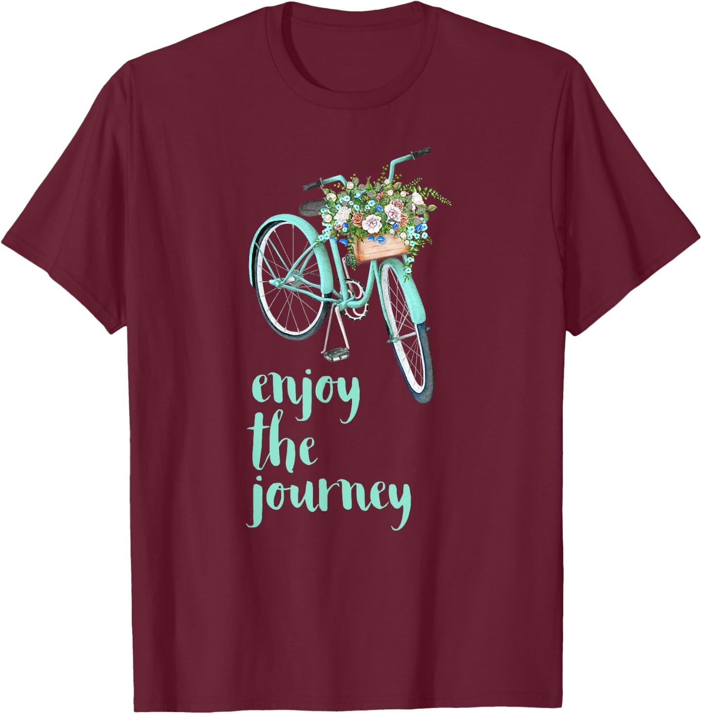 Enjoy the Journey Cycling Green Bicycle with Flowers T-Shirt - T-Shirt | Maroon