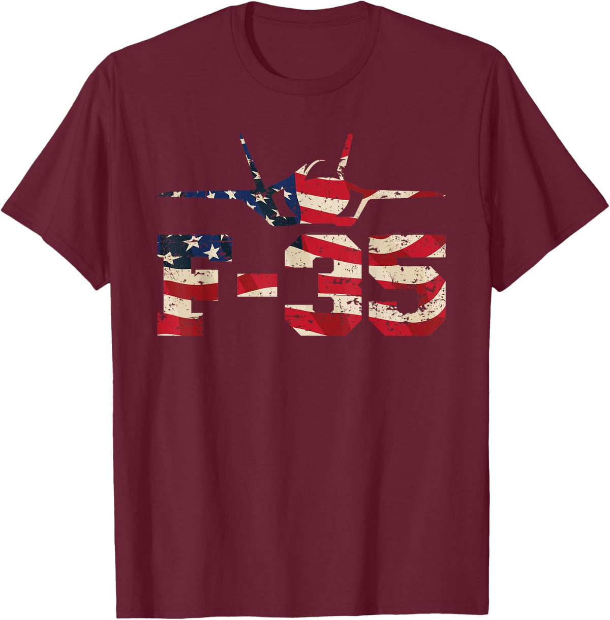 F 35 Fighter Jet Distressed USA Flag Overlay Kids Men T-Shirt - T-Shirt | Maroon