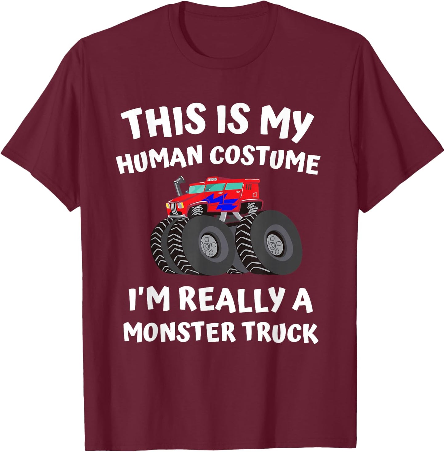 Kids Monster Truck Halloween Costume Toddler Boys 5T 4T T-Shirt - T-Shirt | Maroon